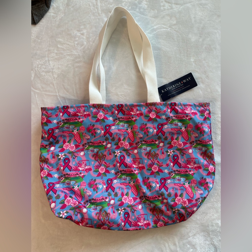 Katherine Way golf tote, breast cancer ribbon. Delaire CC logo in Delray…